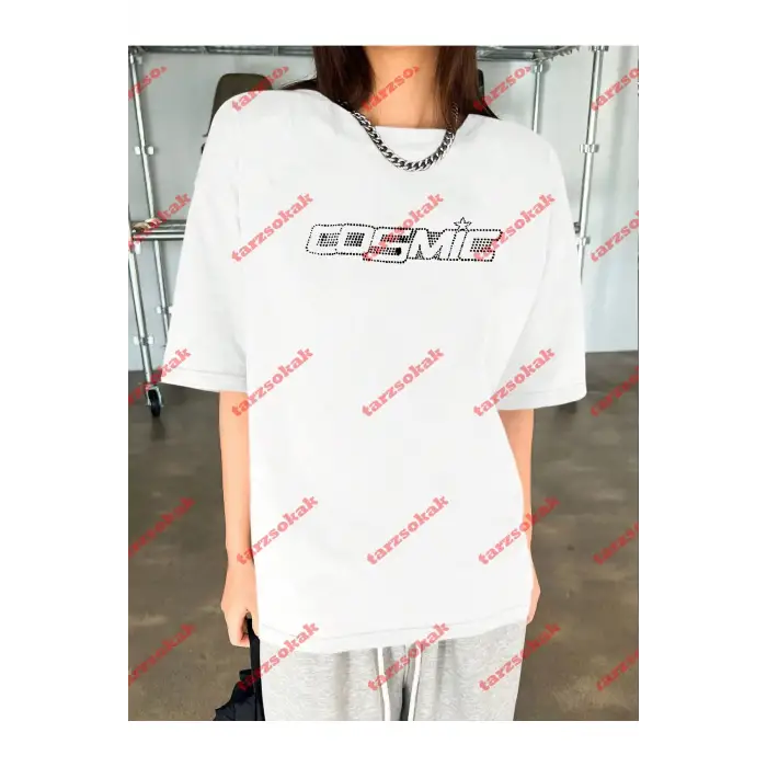 Unisex Cosmic Baskılı Tshirt Beyaz