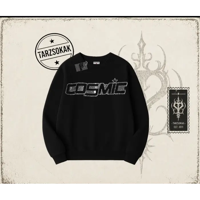 Unisex Cosmic Oversize Unisex Bisiklet Yaka Sweatshirt Beyaz