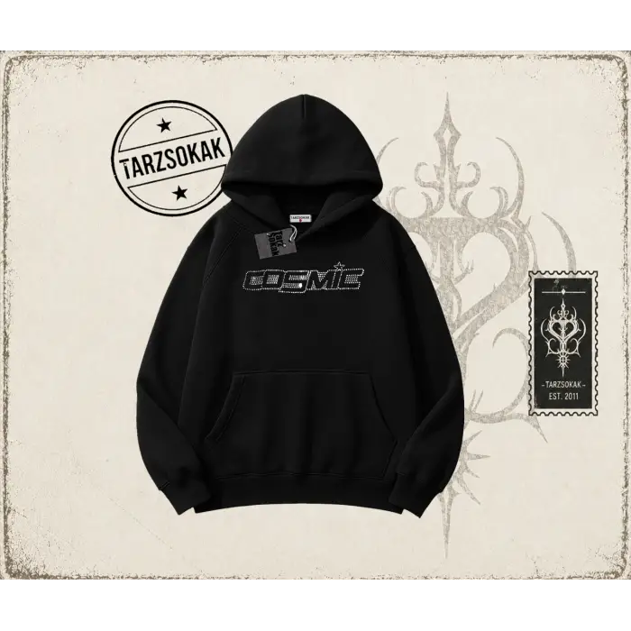 Unisex Cosmic Oversize Unisex Kapşonlu Sweatshirt Beyaz