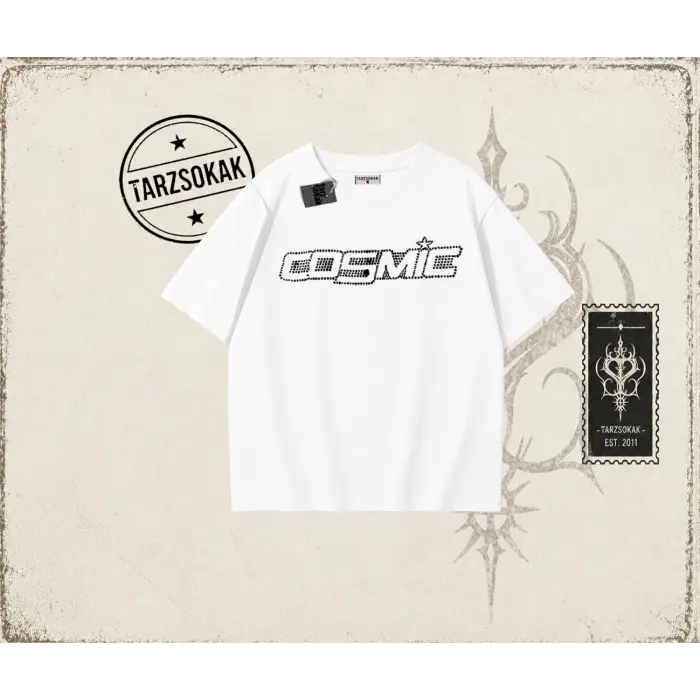 Unisex Cosmic Oversize Unisex Tişört Beyaz