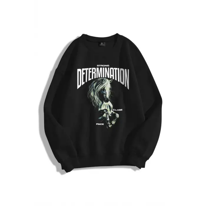 Unisex Determination Bisiklet Yaka Sweatshirt Siyah