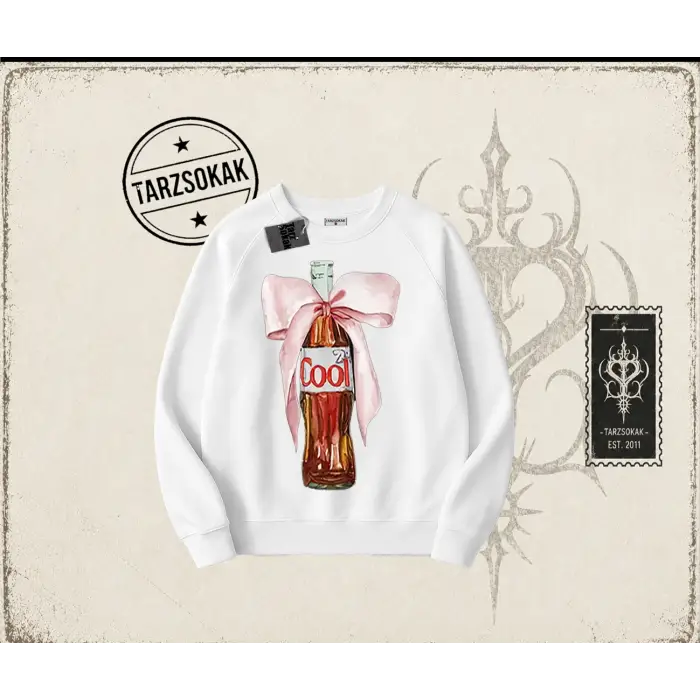 Unisex Diet Cool Oversize Unisex Bisiklet Yaka Sweatshirt Beyaz