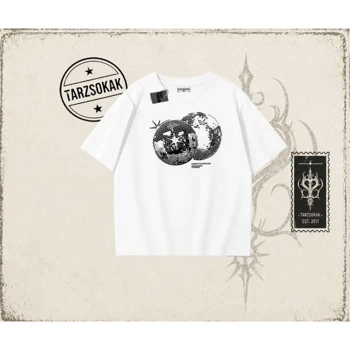 Unisex Discoball Oversize Unisex Tişört Beyaz