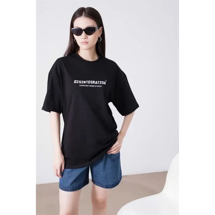 Unisex Disintegration Siyah Tshirt