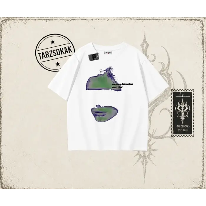 Unisex Distraction Oversize Unisex Tişört Beyaz