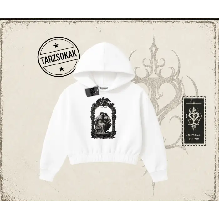 Unisex Do not be Afraid Kadın Crop Kapşonlu Sweatshirt Beyaz