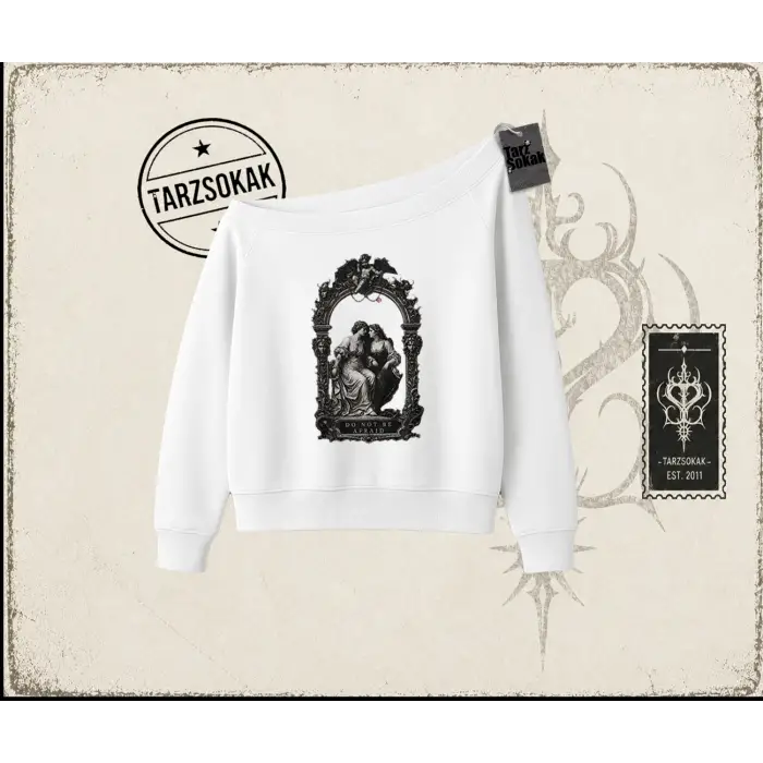 Unisex Do not be Afraid Kadın Kayık Yaka Sweatshirt Beyaz