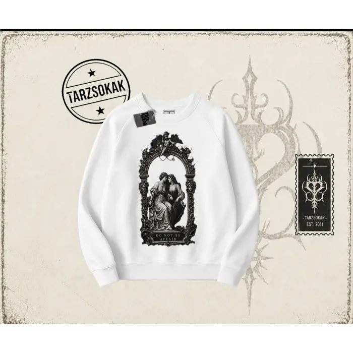 Unisex Do not be Afraid Oversize Unisex Bisiklet Yaka Sweatshirt Beyaz