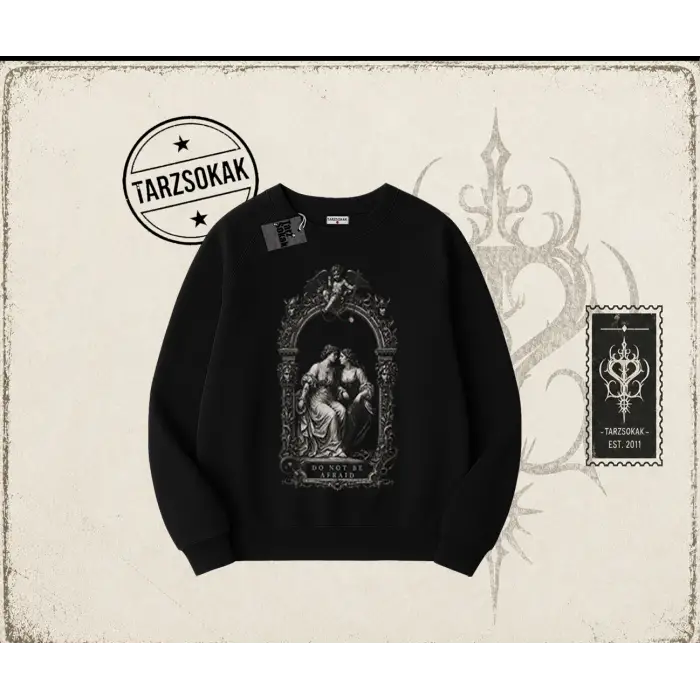 Unisex Do not be Afraid Oversize Unisex Bisiklet Yaka Sweatshirt Beyaz