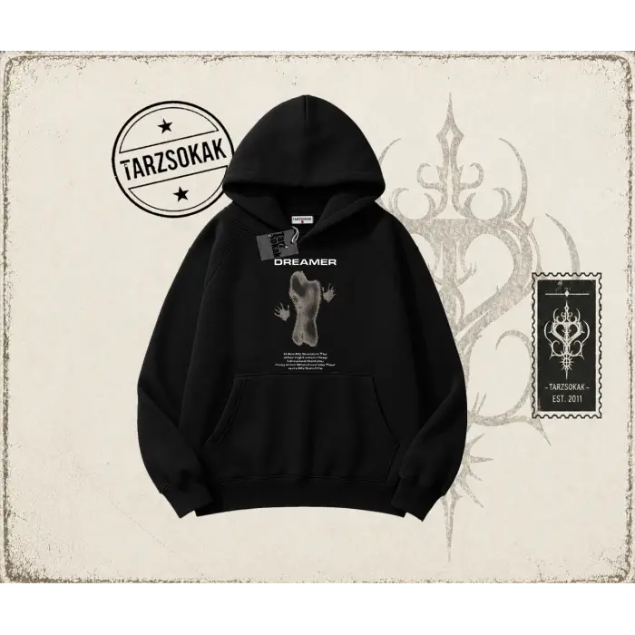 Unisex Dreamer Oversize Unisex Kapşonlu Sweatshirt Beyaz