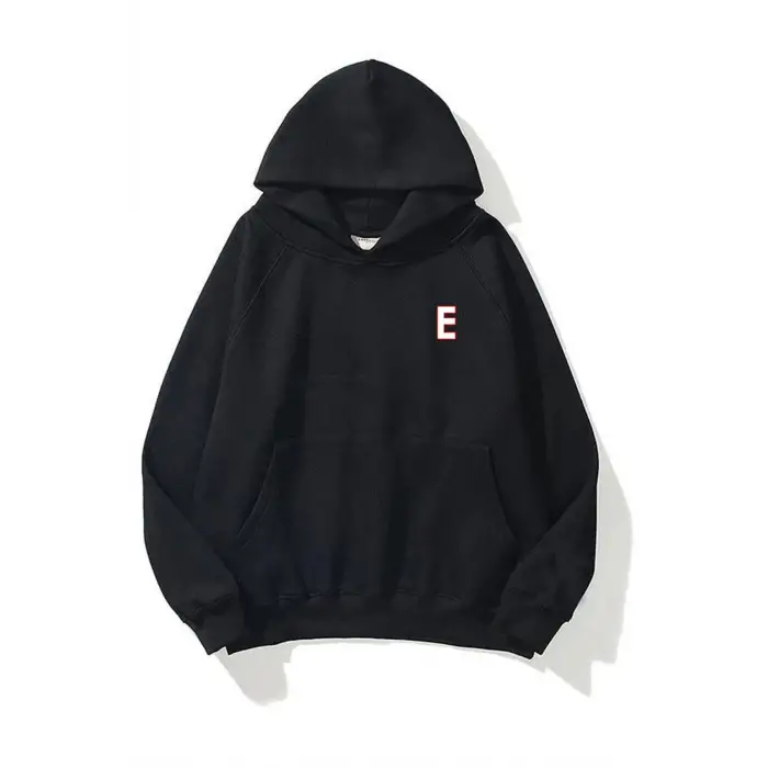 Unisex E Harfli Siyah Sweatshirt
