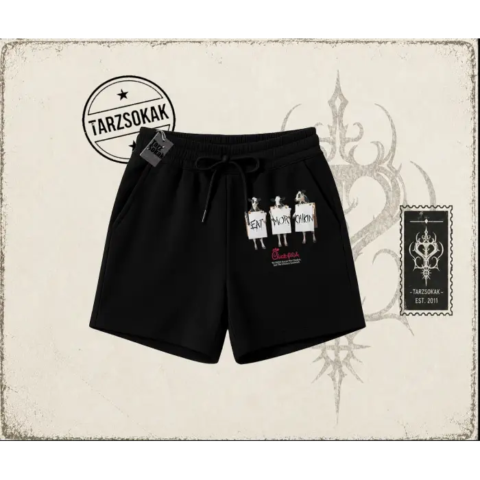 Unisex Eat More Chickin Unisex Şort Beyaz