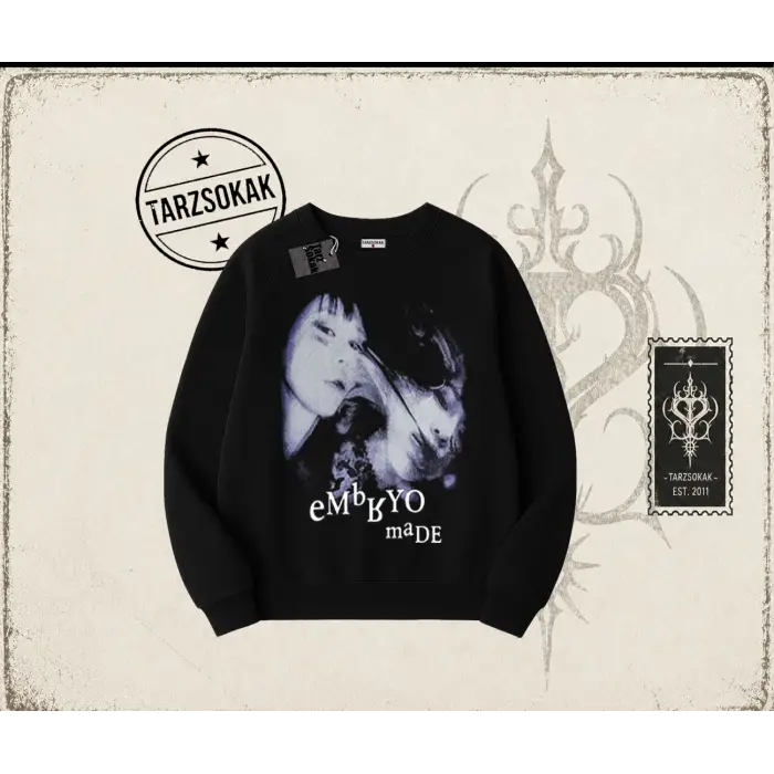 Unisex Embryo Oversize Unisex Bisiklet Yaka Sweatshirt Beyaz
