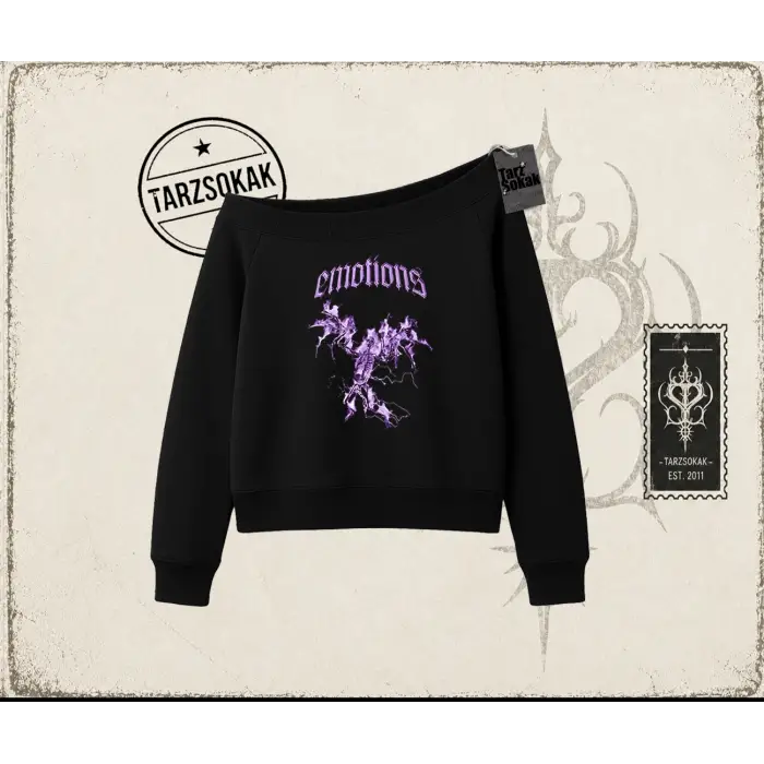 Unisex Emotions Kadın Kayık Yaka Sweatshirt Beyaz