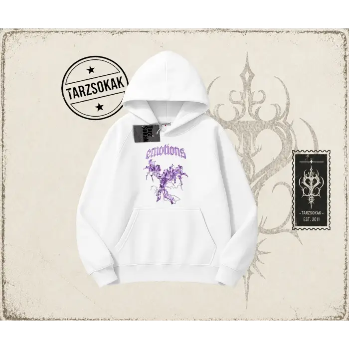 Unisex Emotions Oversize Unisex Kapşonlu Sweatshirt Beyaz