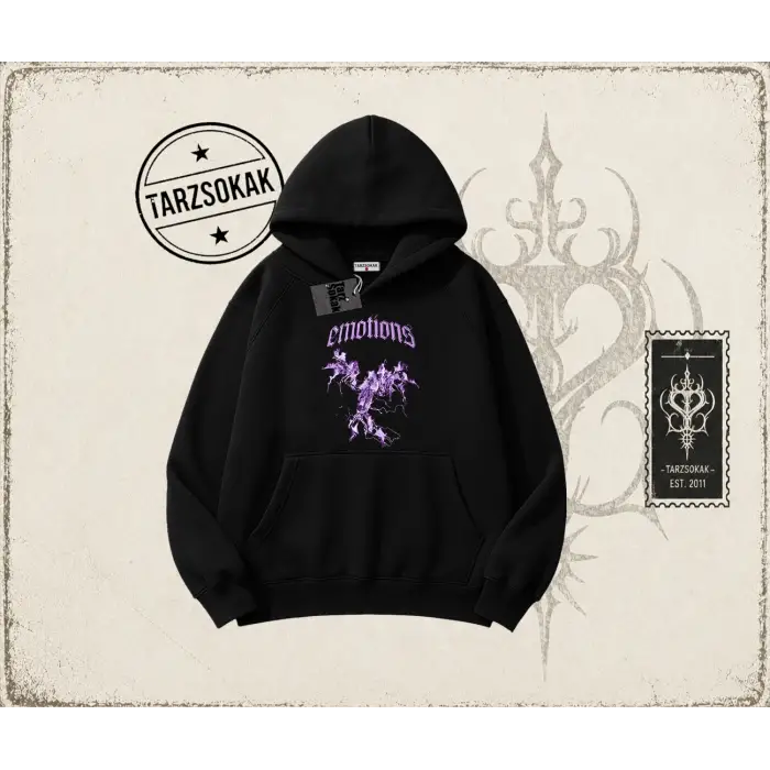 Unisex Emotions Oversize Unisex Kapşonlu Sweatshirt Beyaz