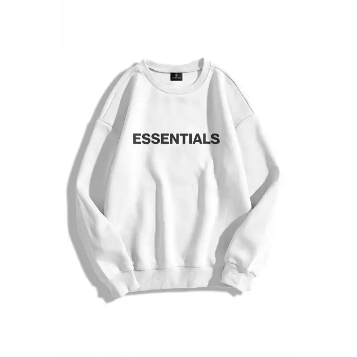 Unisex Essentials Bisiklet Yaka Sweatshirt Beyaz