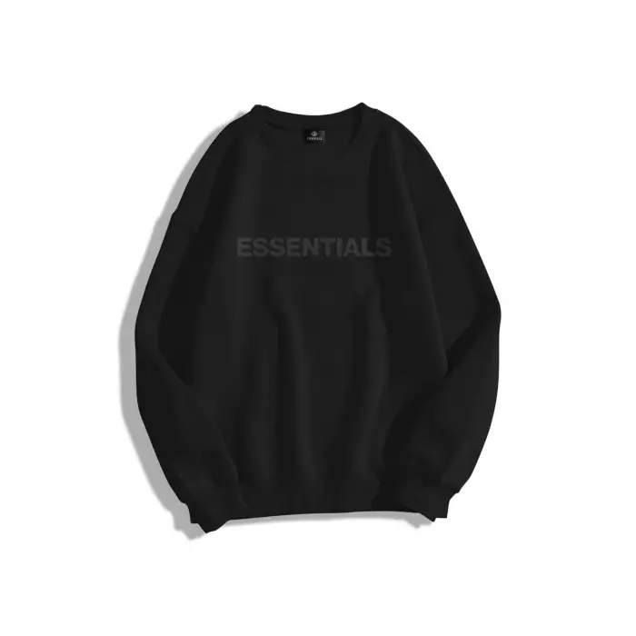 Unisex Essentials Bisiklet Yaka Sweatshirt Siyah