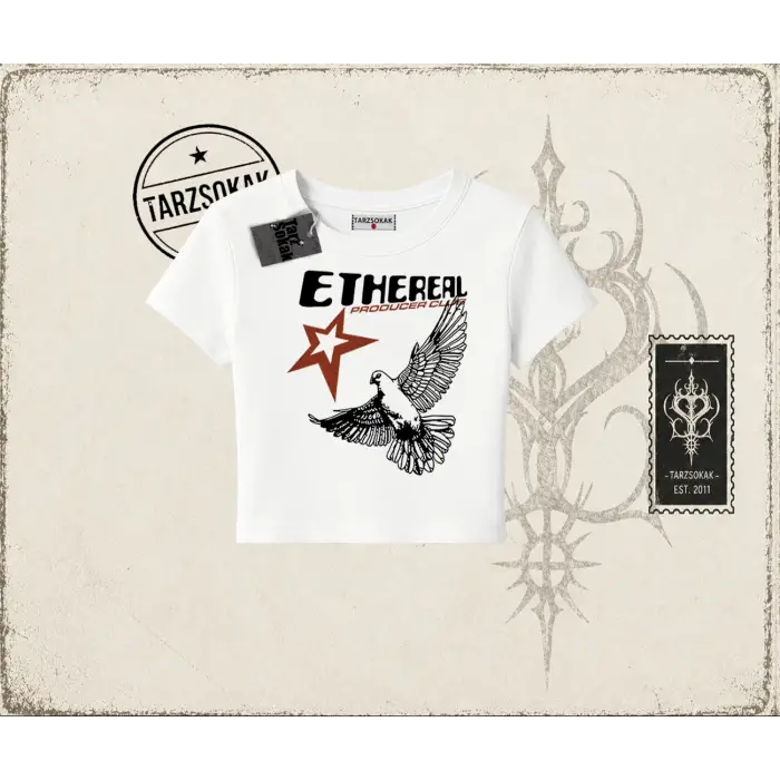 Unisex Ethereal Kadın Baby Tee Beyaz