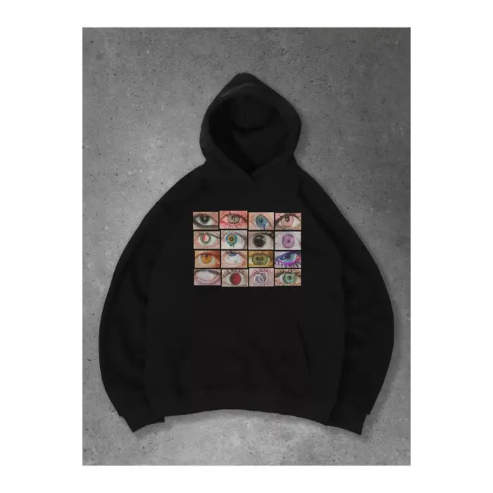 Unisex Eyes Sweatshirt Siyah