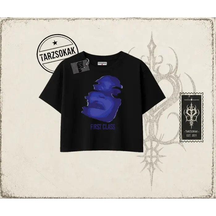 Unisex First Class Kadın Crop Tişört Beyaz
