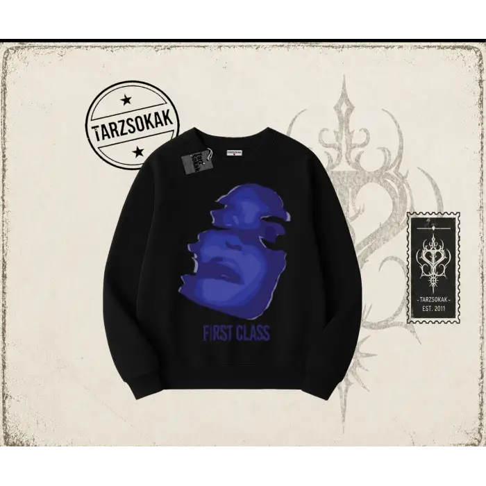 Unisex First Class Oversize Unisex Bisiklet Yaka Sweatshirt Beyaz
