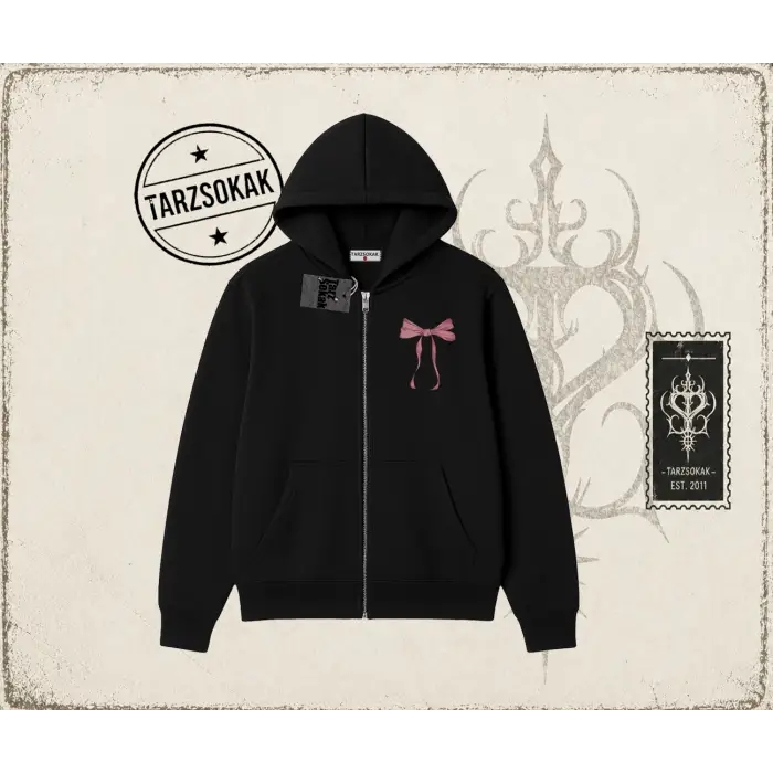 Unisex Fiyonk Kurdele Oversize Unisex Hırka & Çeket Fermuarlı Sweatshirt Beyaz