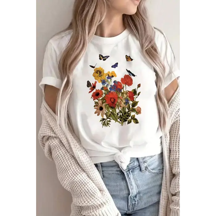 Unisex Flowers Baskılı Oversize