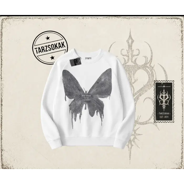 Unisex Fly Zone Oversize Unisex Bisiklet Yaka Sweatshirt Beyaz