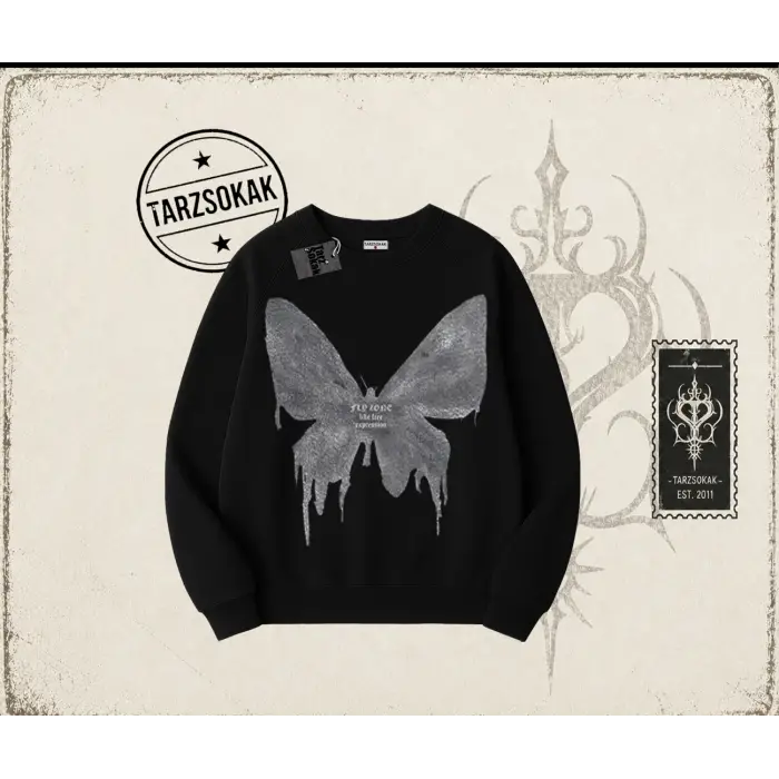 Unisex Fly Zone Oversize Unisex Bisiklet Yaka Sweatshirt Beyaz