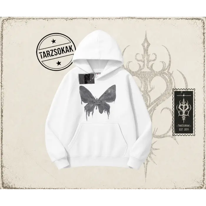 Unisex Fly Zone Oversize Unisex Kapşonlu Sweatshirt Beyaz