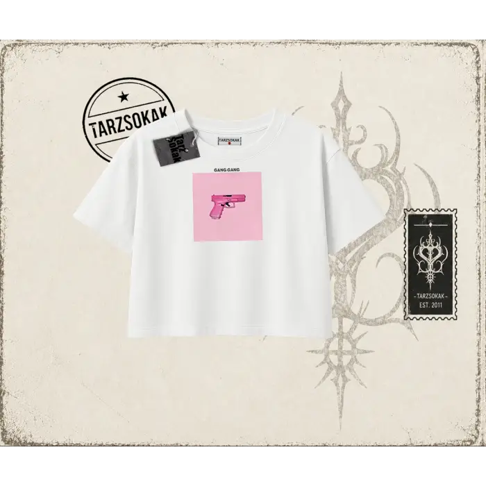 Unisex Gang Gang Kadın Crop Tişört Beyaz