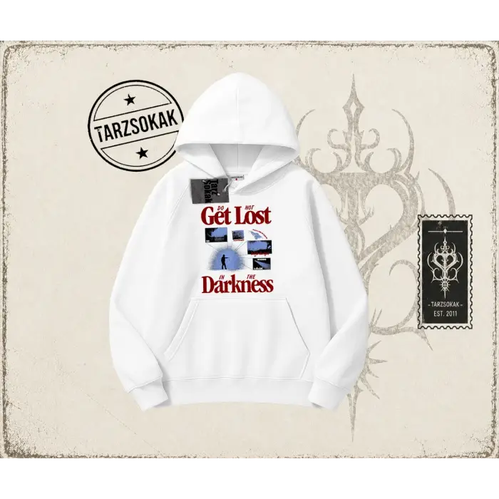 Unisex Get Lost Oversize Unisex Kapşonlu Sweatshirt Beyaz
