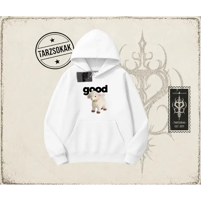 Unisex Good Oversize Unisex Kapşonlu Sweatshirt Beyaz