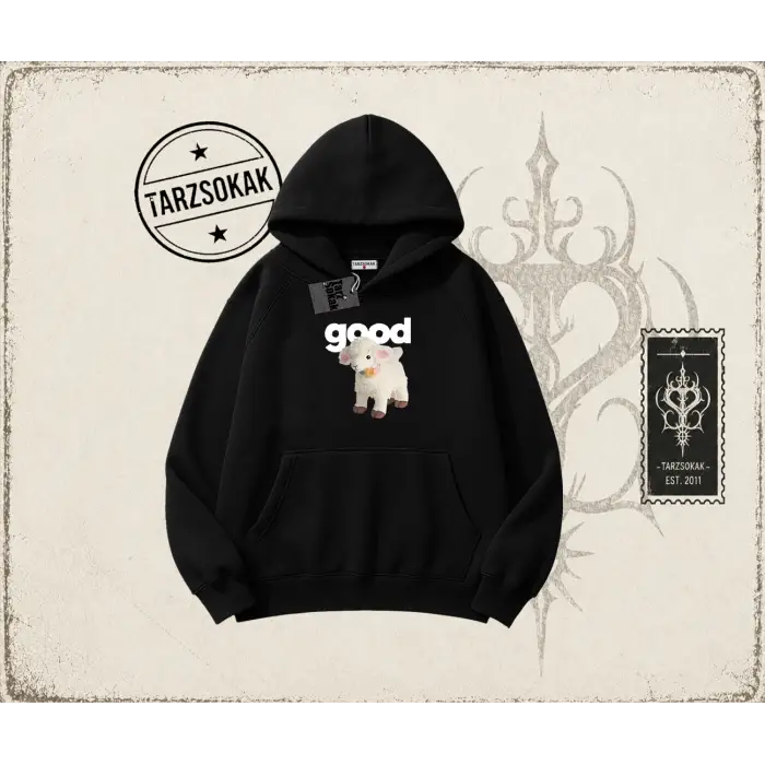 Unisex Good Oversize Unisex Kapşonlu Sweatshirt Beyaz