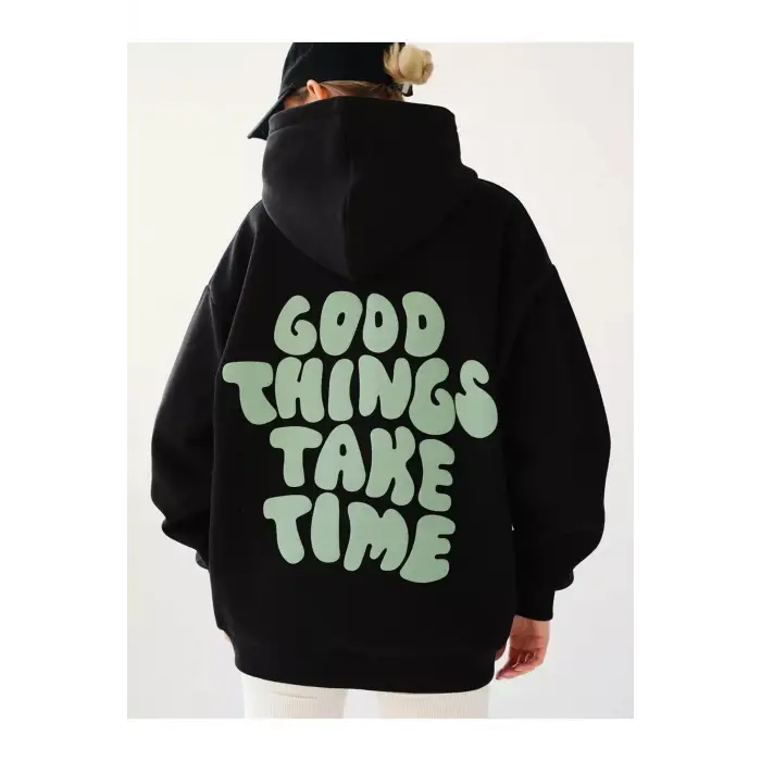 Unisex Good Things Take Time Sweatshirt Siyah