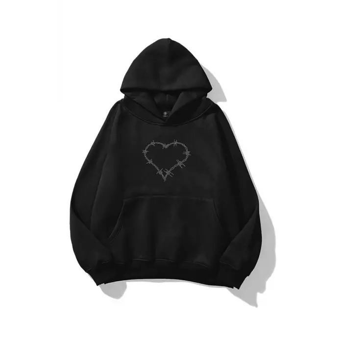 Unisex Gothic Kalp Taş Baskılı Sweatshirt Siyah