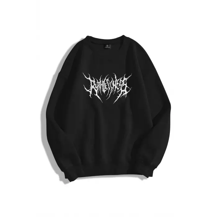 Unisex Gothic Ruthless Bisiklet Yaka Sweatshirt Siyah