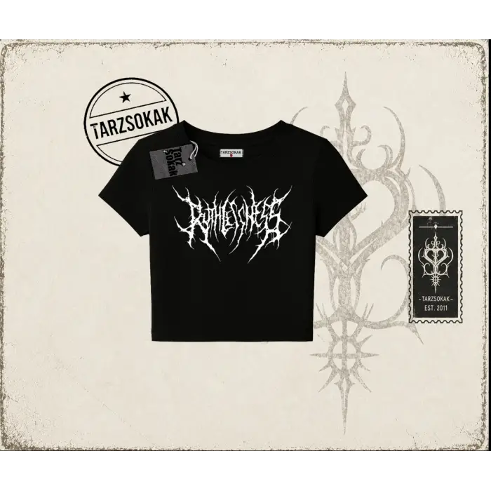 Unisex Gothic Ruthless Kadın Baby Tee Beyaz