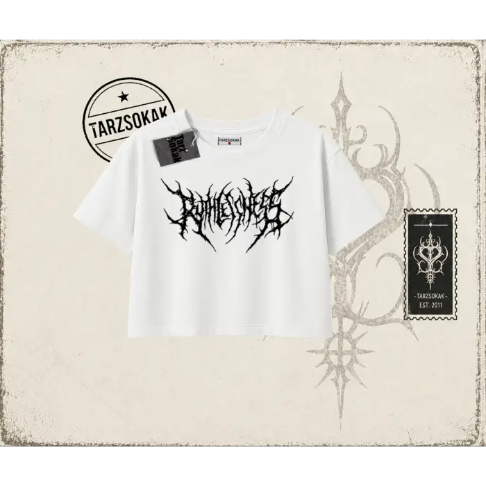 Unisex Gothic Ruthless Kadın Crop Tişört Beyaz
