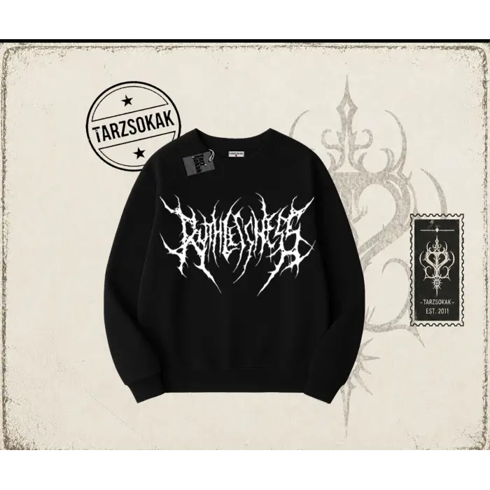 Unisex Gothic Ruthless Oversize Unisex Bisiklet Yaka Sweatshirt Beyaz