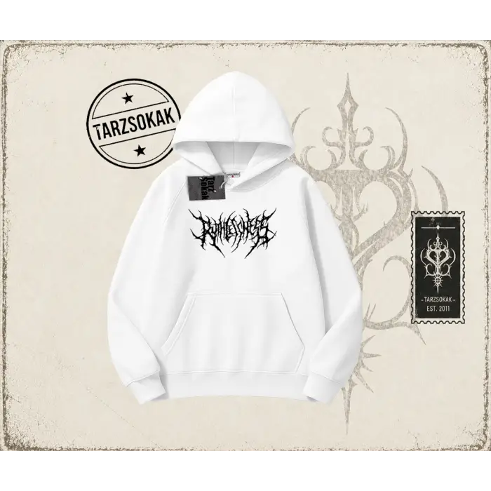 Unisex Gothic Ruthless Oversize Unisex Kapşonlu Sweatshirt Beyaz