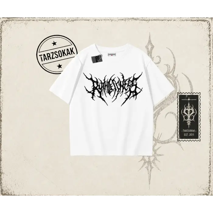 Unisex Gothic Ruthless Oversize Unisex Tişört Beyaz
