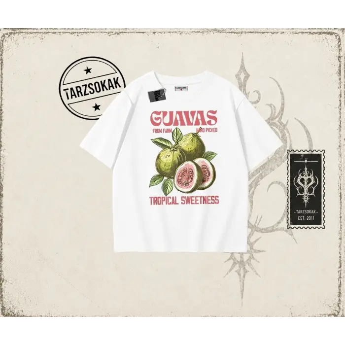 Unisex Guavas Oversize Unisex Tişört Beyaz
