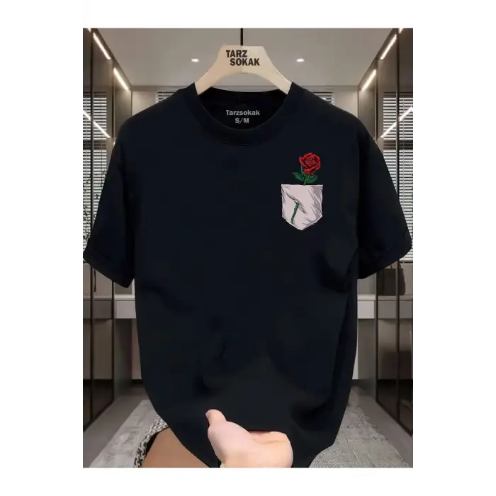 UNİSEX Gül Minimalis Baskı T-shirt