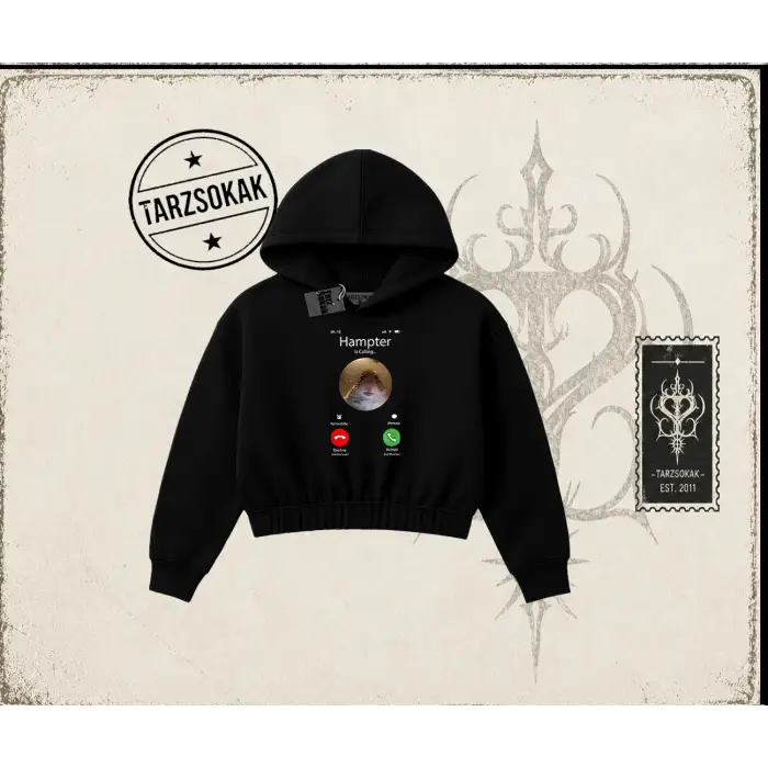 Unisex Hampter is Calling Kadın Crop Kapşonlu Sweatshirt Beyaz