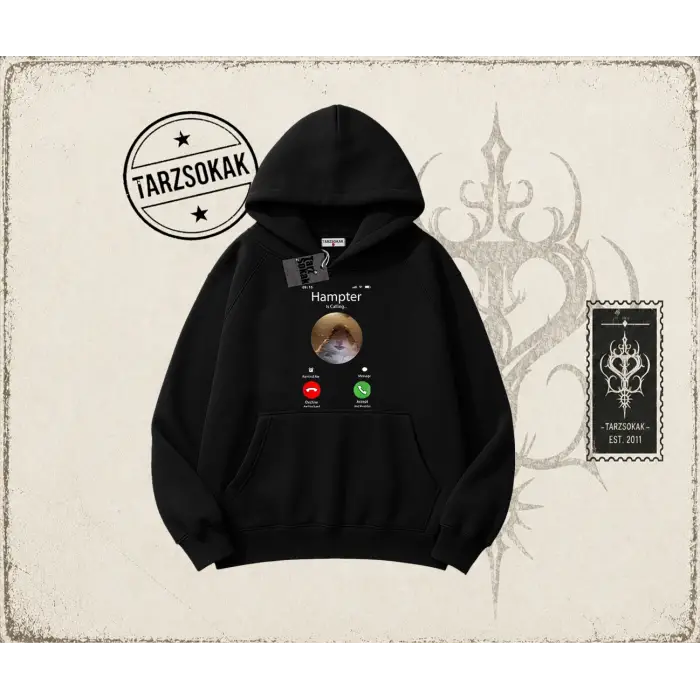Unisex Hampter is Calling Oversize Unisex Kapşonlu Sweatshirt Beyaz