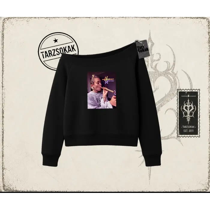 Unisex Hannah Montana Kadın Kayık Yaka Sweatshirt Beyaz