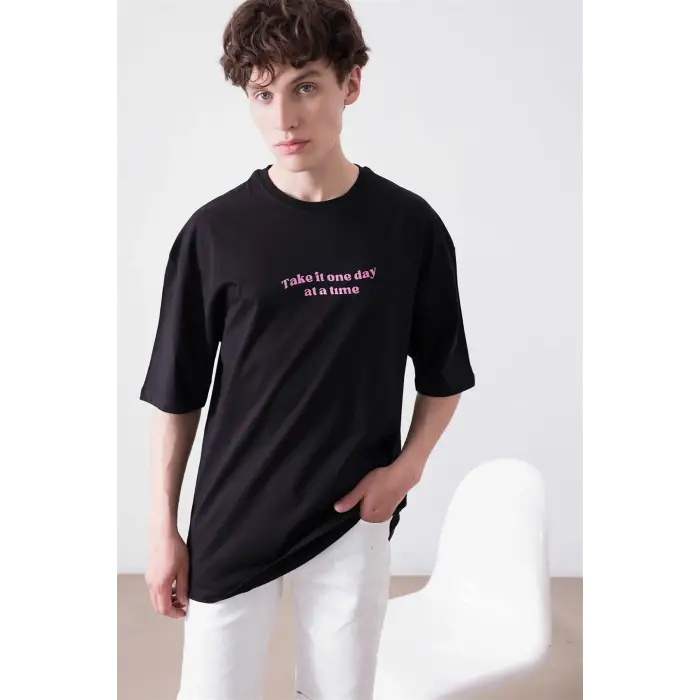 Unisex Happy Life Siyah Tshirt
