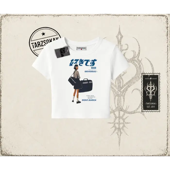 Unisex Harajuku Girl Kadın Baby Tee Beyaz